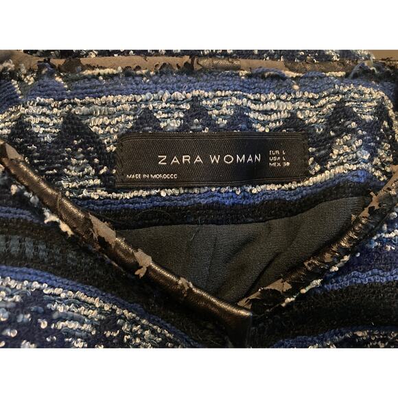Zara Blue Embroidered Jacket Upper West Side Marant Chic Sz L ~ Repair neckline - Picture 5 of 7